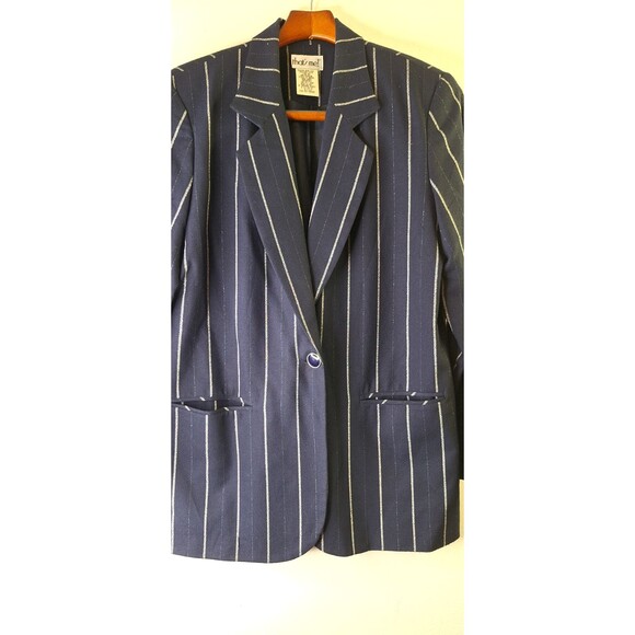 Vtg THAT'S ME Navy Striped Single Button Blazer Retro Women's Sz 90's Sz 9/10 - Picture 5 of 8